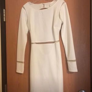 Fitted white dress. Long sleeve.